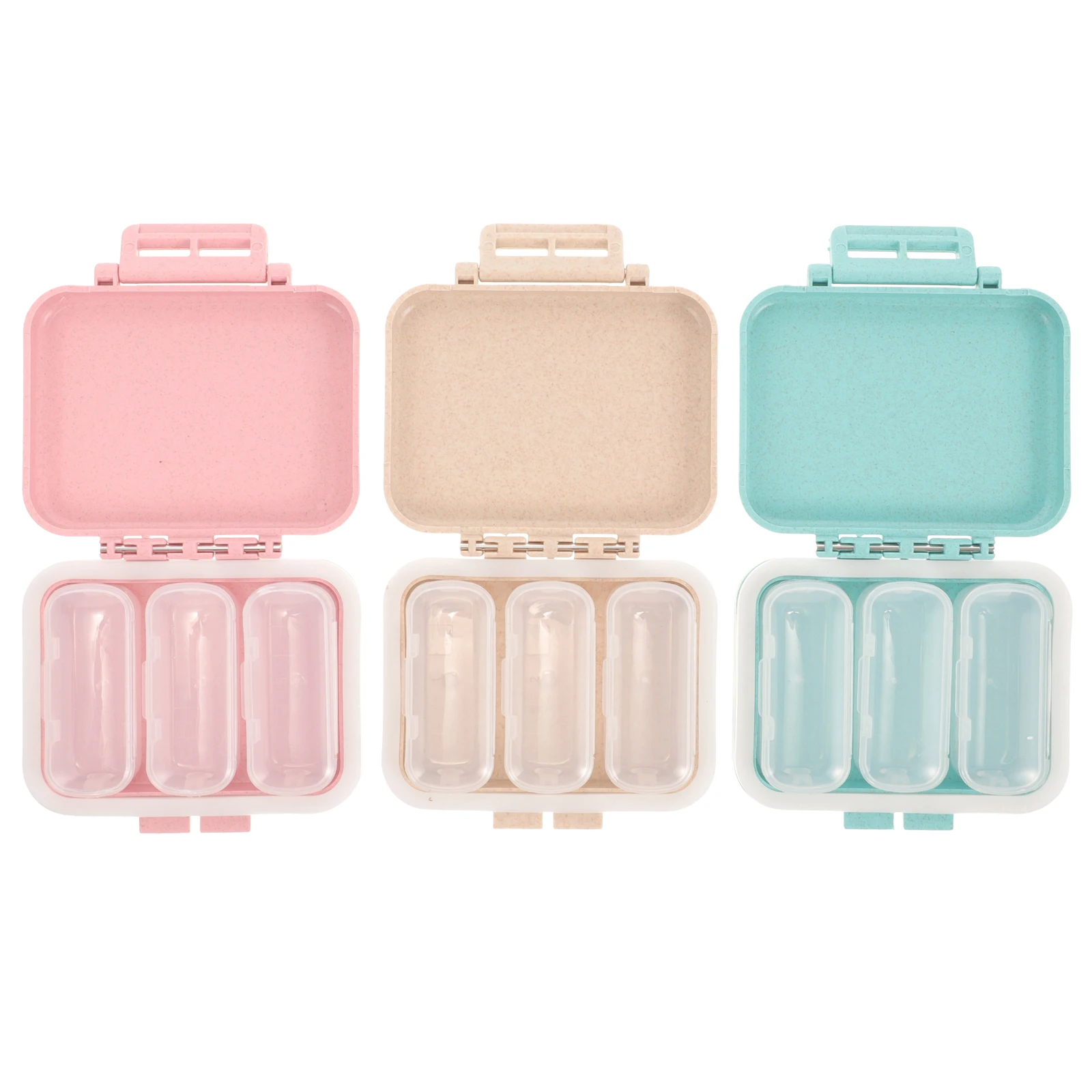

3 Pcs Pill Box 3 Compartments Travel Medicine Organizer Portable Storage Blue Pink Beige Easy Use Daily Compact Durability
