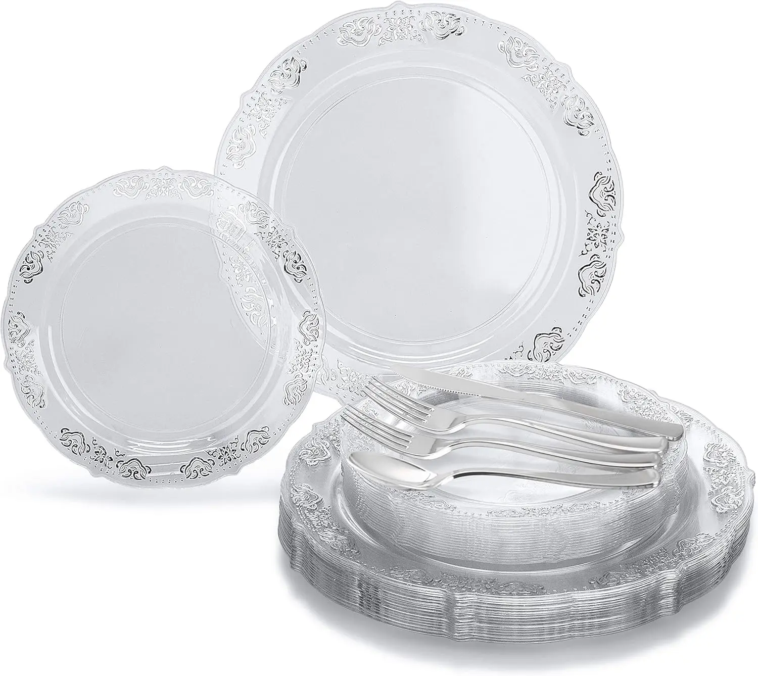 360 Pcs set (60 guest) Wedding Disposable Plastic Plate and Silverware Combo 10.25