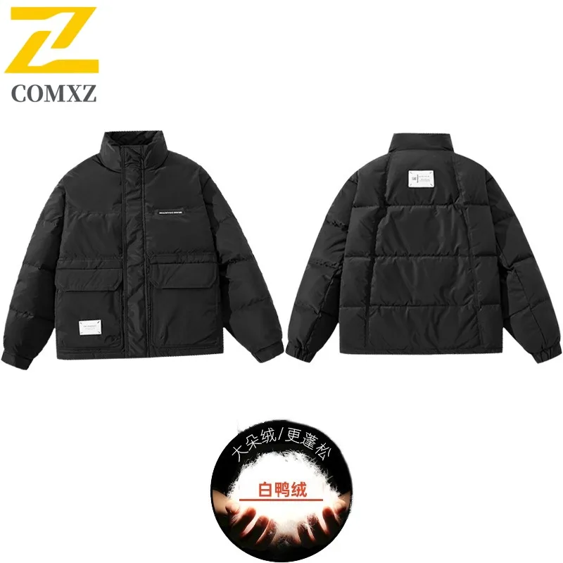 COMXZ Premium Mens Down Jacket Korean Style Fashion Thickened Warm Parka Stand Collar Outdoor Travel Lightweight Winter Coat