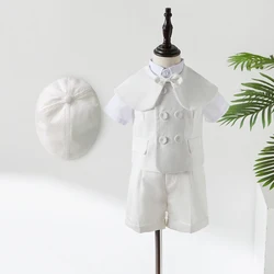 CnBeiBoom Boy Suit White Dress For Kids 1-4 Year Fashion Clothing Set With Hat Gentleman Suits Birthday Wedding Costume