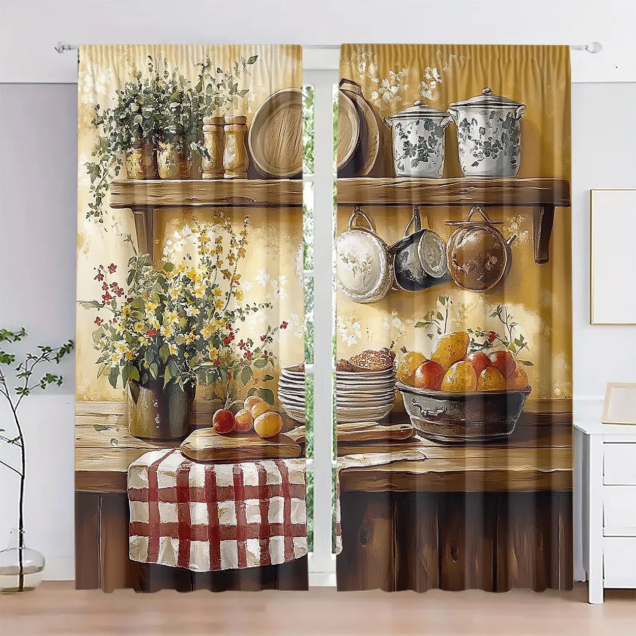 vintage kitchenware printed curtain rod design is suitable for bedrooms, offices, kitchens, bathrooms and living rooms.