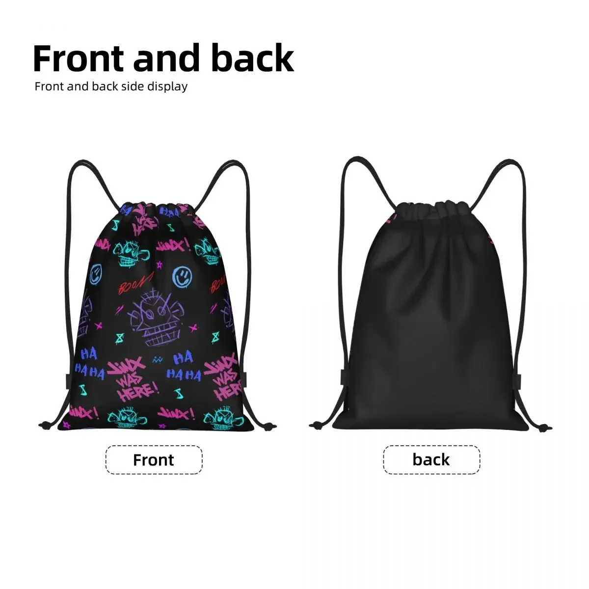 League Battle Game Legends Arcane Drawstring Backpack Sports Gym Bag for Women Men Jinx Monkey Graffiti Shopping Sackpack