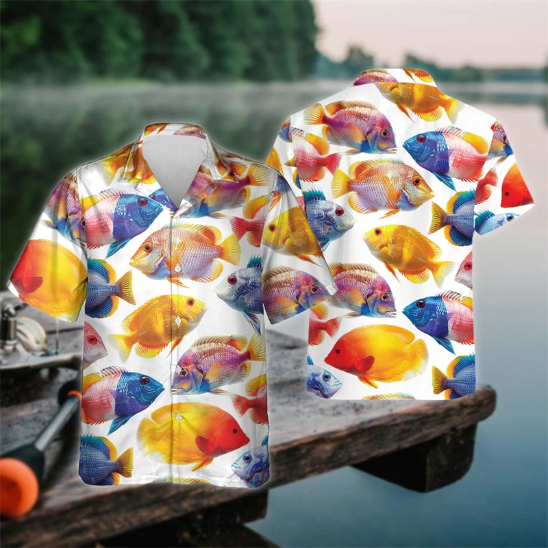 

Sea Fish 3D Print Short Sleeve Shirts For Men Clothes Summer Cool Beach Shirts Hawaiian Vacation Blouses Casual Short Sleeve Top