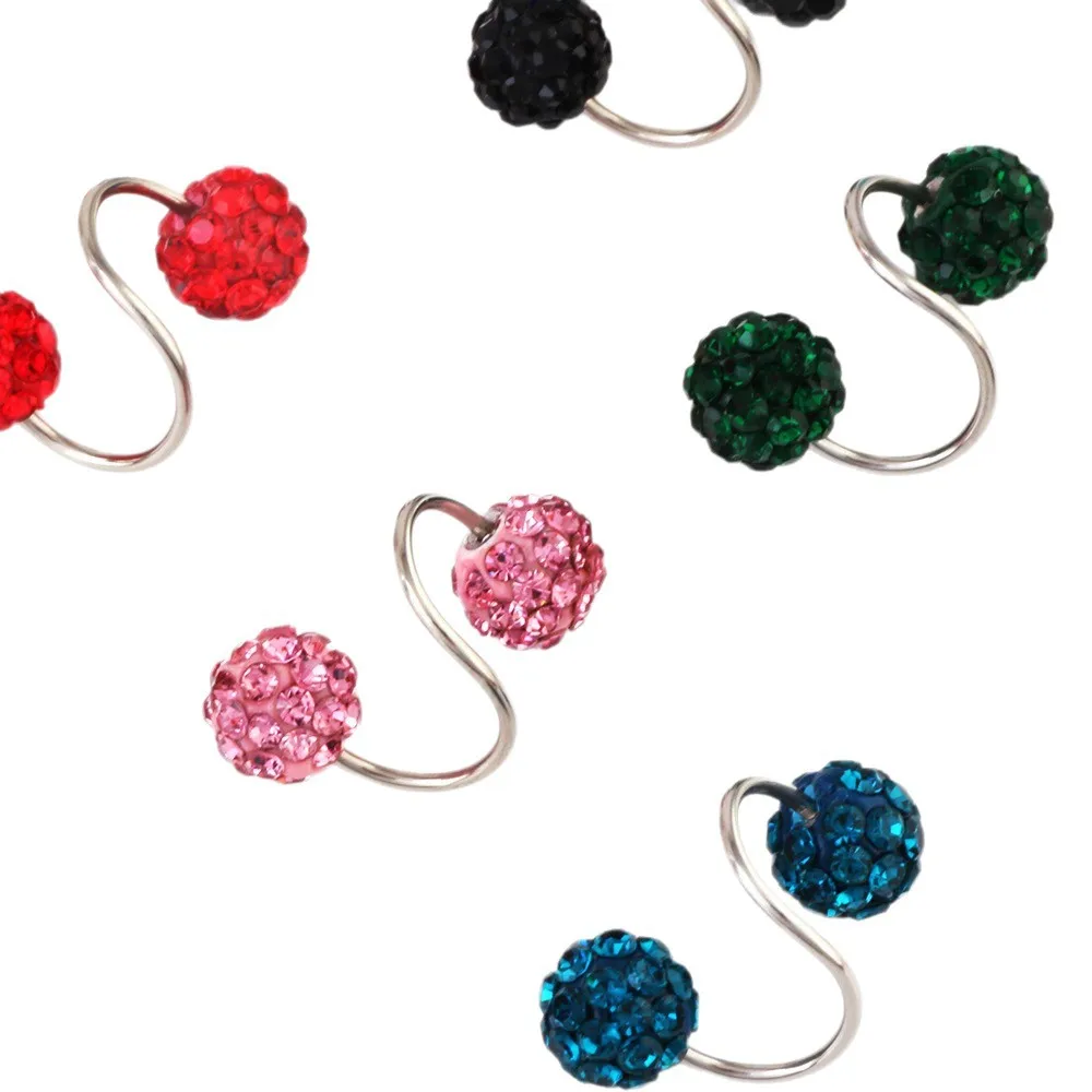 مبهرج بيان الموضة S6 برأسين الماس الملون الكرة المسمار وأقراط مع شريط حلزوني الشفاه ثقب المجوهرات #5