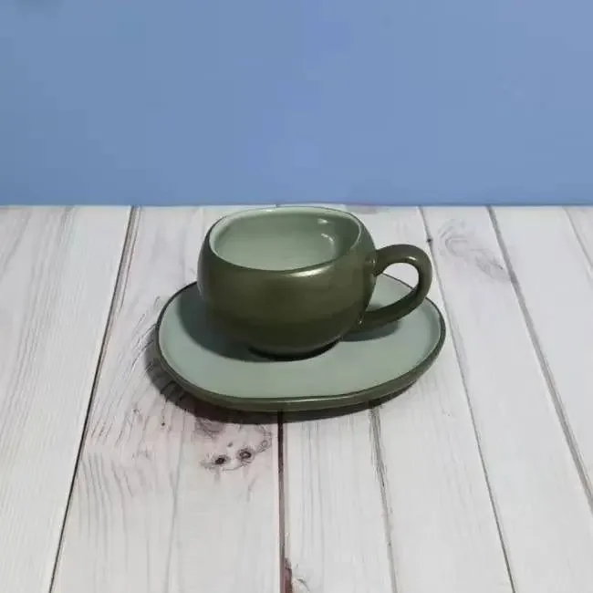 Ceramic Cup and Plate Set Delicate Elegant Green Americano Latte Small Cup Dish Holder Afternoon Tea Couple's Water Glasses