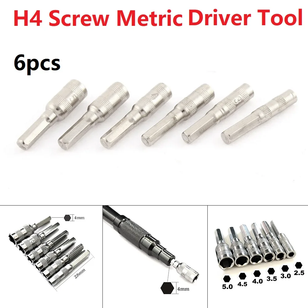 6pcs 6 Point Hex Socket H4 Hex Shank Nut Driver Screw Metric Driver Tool Drill Bit 2.5mm 3mm 3.5mm 4mm 4.5mm 5mm Nut Setter Bits