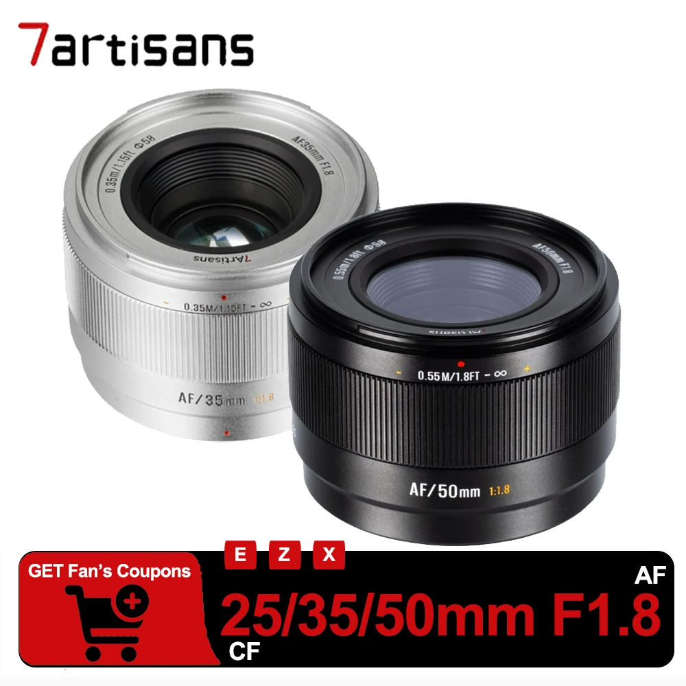 7artisans AF 25mm F1.8/35mm F1.8/ 50mm F1.8 Auto Focus Large Aperture Protrait Lens for Sony A7III Fuji X-T100 Nikon Z9