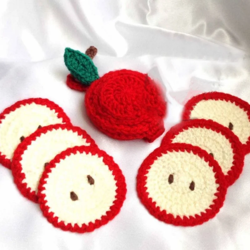 Handmade Cotton Crochet Fruit Coasters for Drinks Absorbent Woven Teapot Pads Thickened Tea Cup apple style coasters