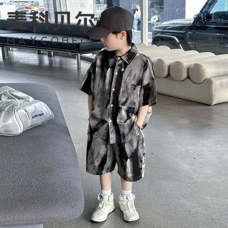 

Short-sleeved Shirt Toddler Boy Clothing Tracksuit Clothes for Cotton Children's From 4 Suit Kids Boys 2025 New Shorts Korean