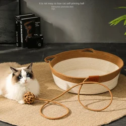 XINYING Cat Bed Pet Nest Pure Manual Rattan Woven Cattailgrass Cat Scratch Board Removable Washable Winter Warm Pad All-Season