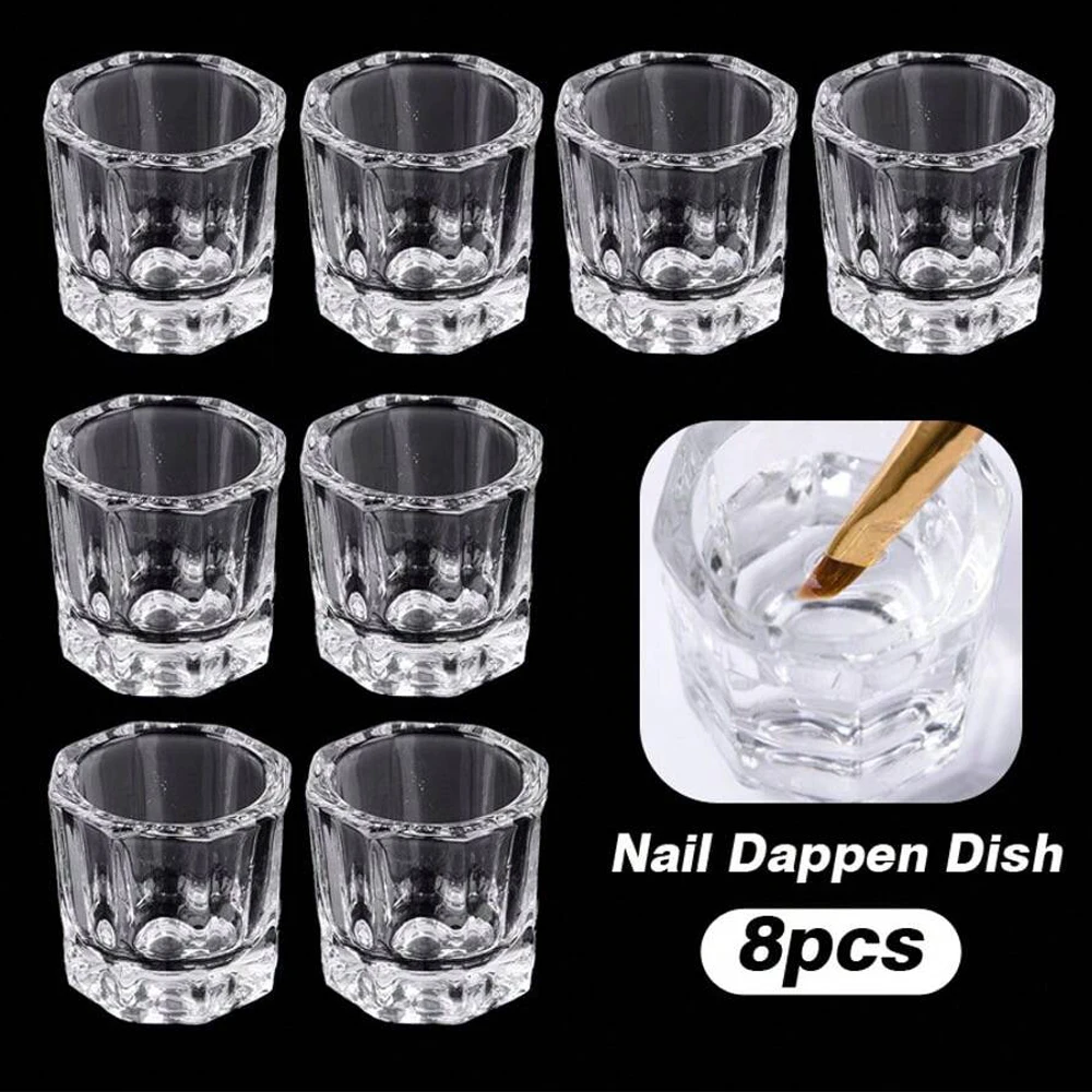 

Mini Crystal Glass Clear Acrylic Small Octagonal Powder Liquid Nail Cup Nail Brush Cleaning Liquid Mixing Bowl Tool