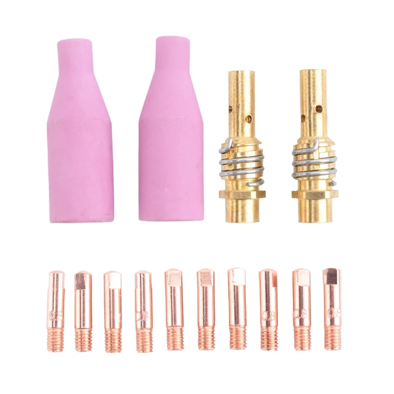 14Pcs MB-15AK Welding Torch Consumables 0.8Mm Contact Tips Gas Ceramic Nozzle For 15AK MIG  Welding Torch