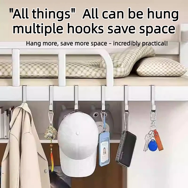 2/5pcs Set of Double Hooks, Bedside Cabinet Hooks, Behind The Door Bathroom Kitchen Coat Hooks, Punch-Free Door Clothes Hooks view 3