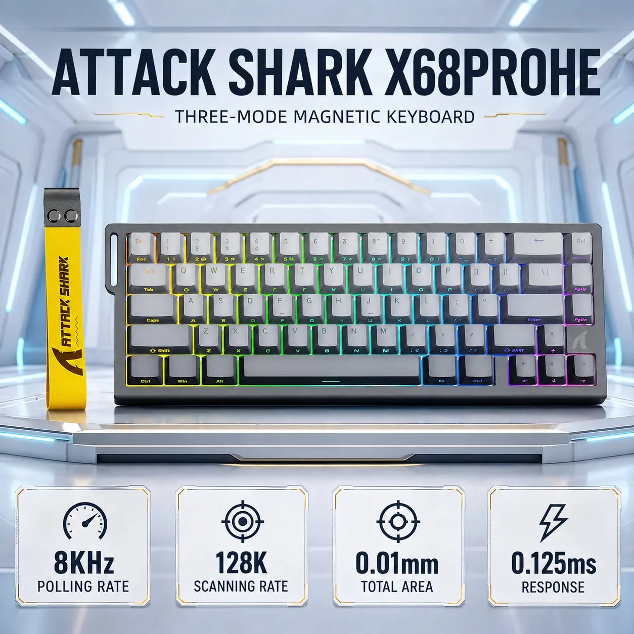 ATTACK SHARK X68PROHE Esports Magnetic Axis Keyboard Have 8KHz Polling Rate, 0.125ms Rate Class, 128K Scan Sampling Rate, Tri-Mo