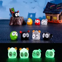 Mini Halloween Luminous Ornament Cute Ghost Pumpkin Bat Micro Landscape Dollhouse Model Car Interior Home Desktop Decoration