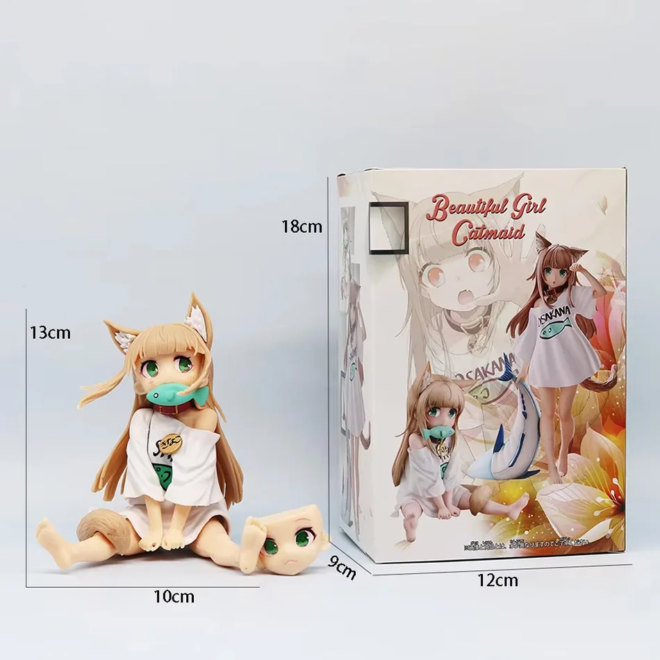 حار OLDEN HEAD قطتي هي فتاة Kawaii أنيمي الشكل ساكورا دقيق فول الصويا الجلوس وتناول الأسماك تحصيل بولي كلوريد الفينيل نموذج دمية لعبة