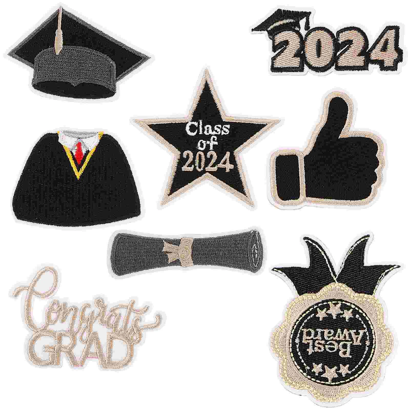 8 Pcs Graduation Embroidery Stickers Backpack Patches Hat Iron Thread for Backpacks