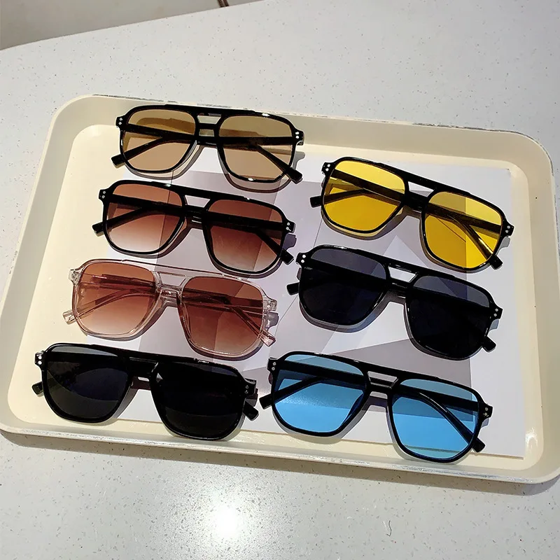 Винтажные мужские и женские солнцезащитные очки с двойными мостами, модные прозрачные линзы Ocean, солнцезащитные очки с заклепками, очки унисекс UV400 2025