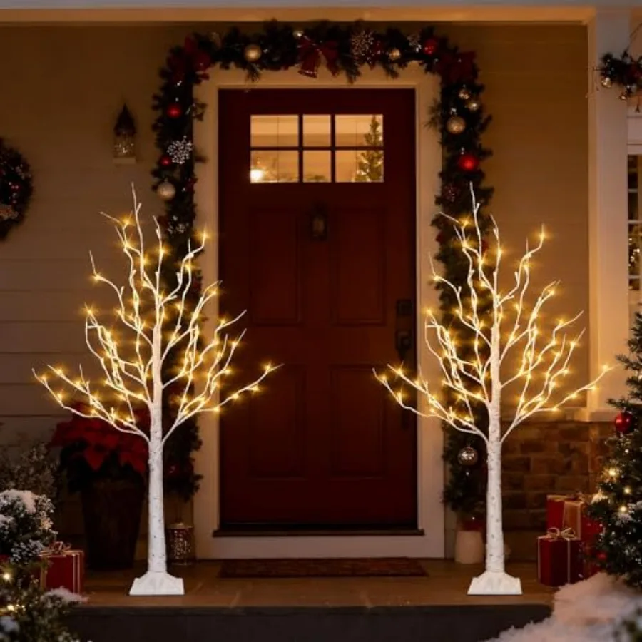 2 حزمة شجرة البتولا المضاءة 4 أقدام إجمالي 96 LED شجرة عيد الميلاد الاصطناعية المضاءة مسبقًا مع مؤقت لتزيين العطلة الداخلية والخارجية #3