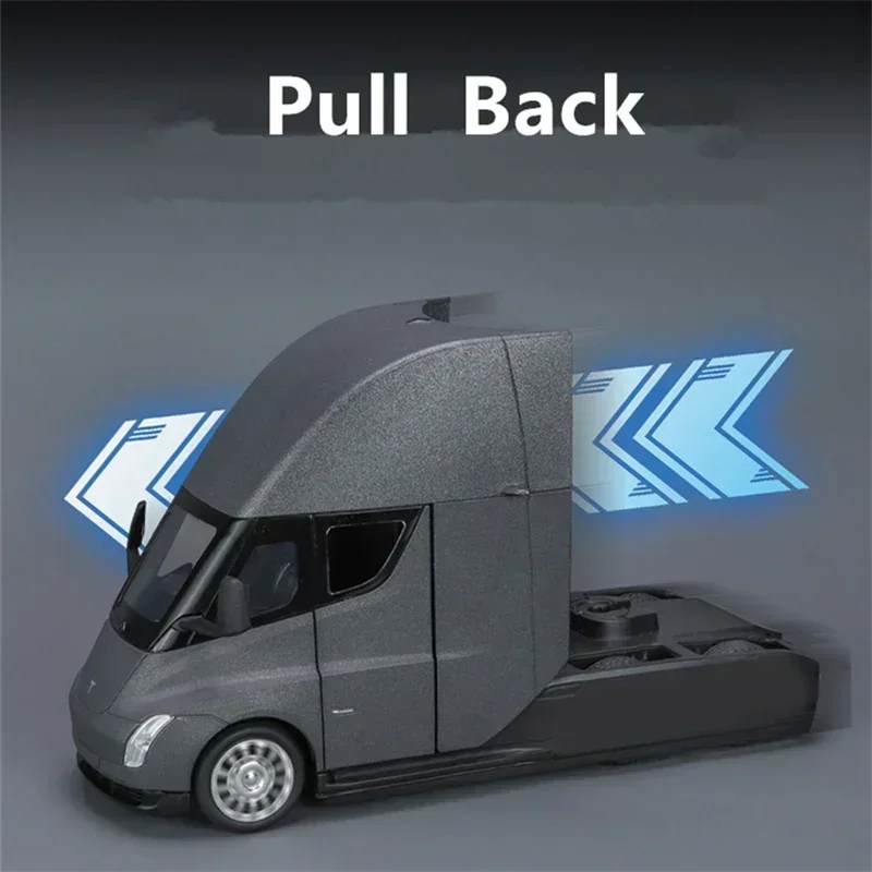 Tête de camion semi-remorque en alliage avec poteau de charge, collection de modèles, son et lumière, haute simulation, jouets pour garçons, cadeau, 1:24 Teslas SEMI