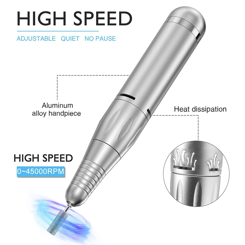 45000RPM 전기 네일 드릴 전문 매니큐어 기계 충전식 손톱 샌더 세트 휴대용 네일 살롱 폴리셔 장비, 뷰티 헬스 케어 손톱 관리