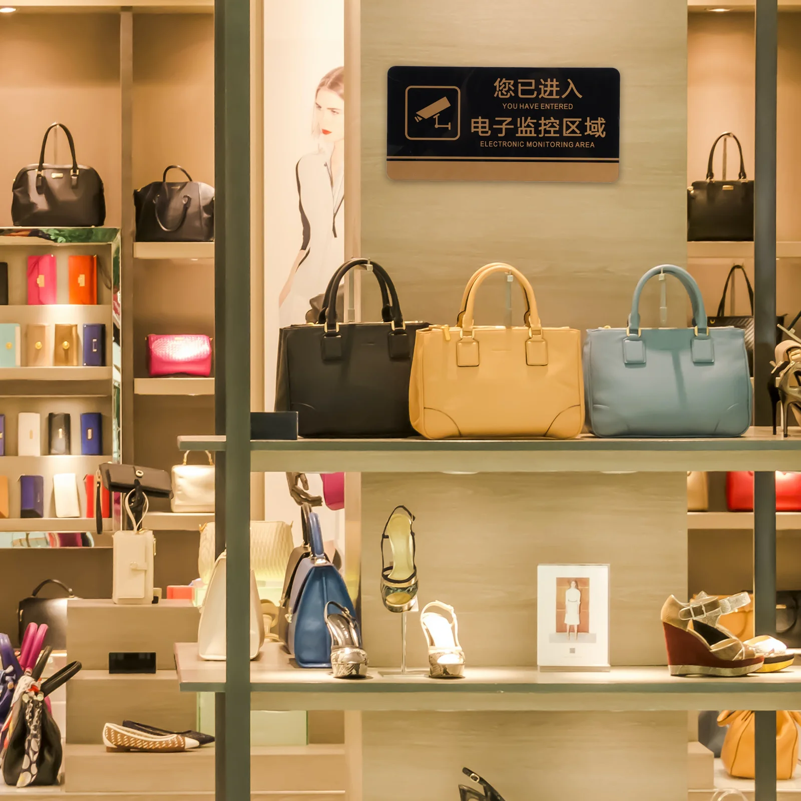 2Pcs Rectangular Monitoring Sign Acrylic Warning Board for Store Mall Hotel Public Reminder Sign Wall Mounted Indicating Board