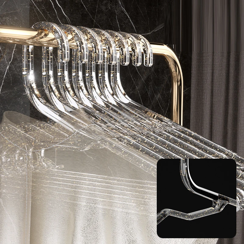 10pc Clear Acrylic Clothes Racks,Non Slip Glitter Coat Hangers,Crystal Suit Hanger for Suit Coat Sweater Jacket Blouse Dress