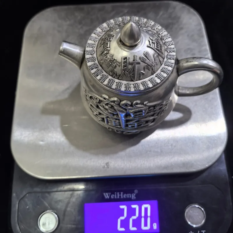Copperware Orchid Silver Dragon Teapot and Wine Flask with Handle, Home Decorative Craft Ornament for Kung Fu Tea Ceremony