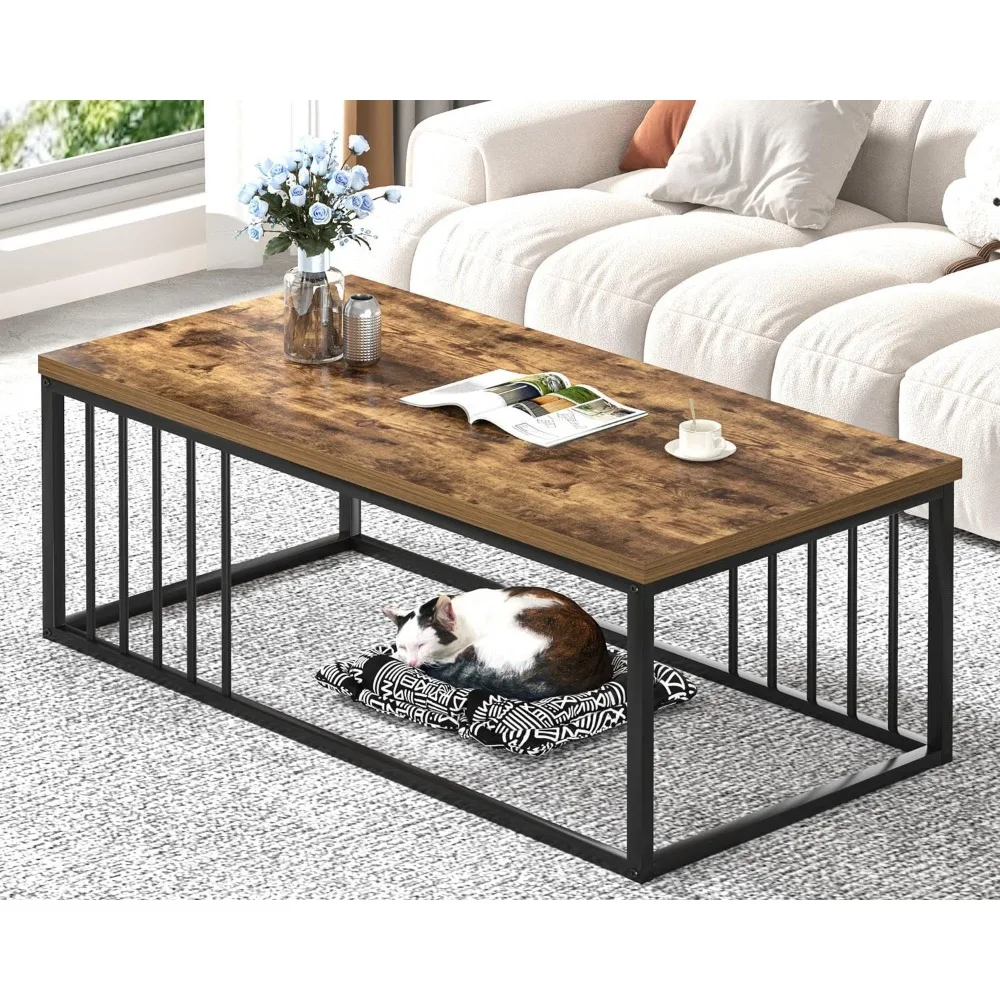 

Coffee Table, Modern Wood and Metal Living Room Table, Industrial Rectangle Cocktail Tea Table, Rustic Brown, 43.3 Inch