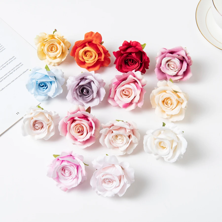 

100Pcs Silk Roses Head Artificial Flowers Christmas Decortion for Wedding Home Garden Diy Scrapbook Bridal Accessories Clearance