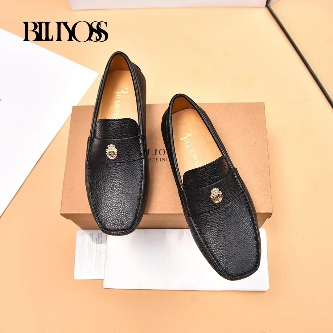 BLLIYOSS BILLIONAIRE Men Shoes Lychee Patterned Calf Leather Comfort High Quality outdoor European Metal OLD MONEY