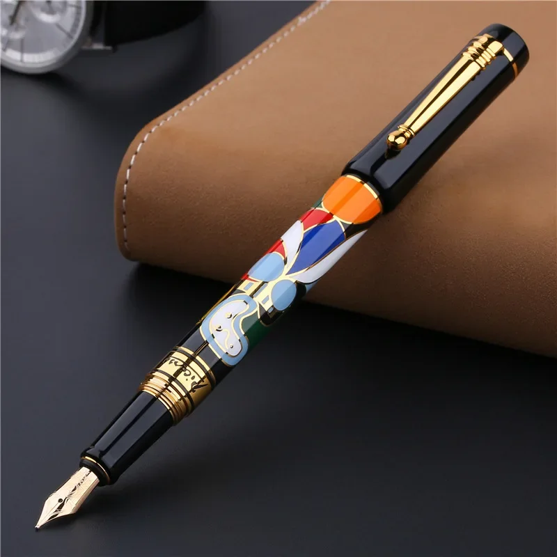 Pimio Picasso 90 High Quality 14K Golden Nib Woman and Flower Elegant and Bright  Fountain Pen, Wooden Box Option
