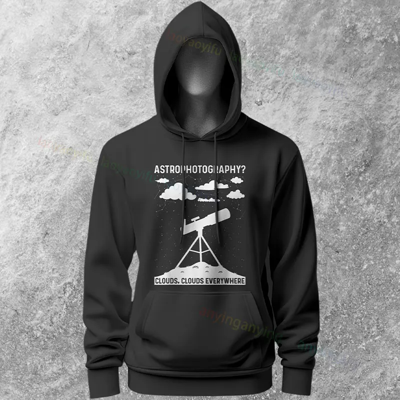 Divertente felpa con cappuccio casual a maniche lunghe con grafica per amante dell'astronomia "nessun telescopio". Perfetta per lo streetwear all'aperto