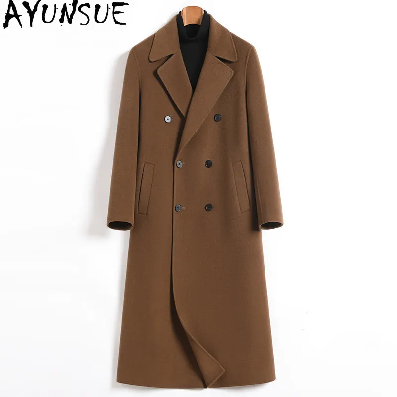 

AYUNSUE 100% Wool Long Trench Coat Men High Quality Autumn Winter Fashion Cashmere Jacket Double-breasted Man Coats and Jackets