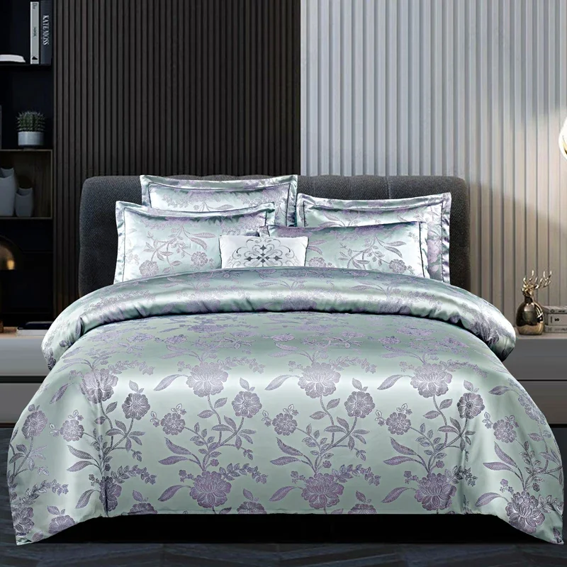 High End Jacquard King Size Bedding Set Luxury European Wedding Bedding Sets Queen American Satin Double Duvet Cover Set 220x240