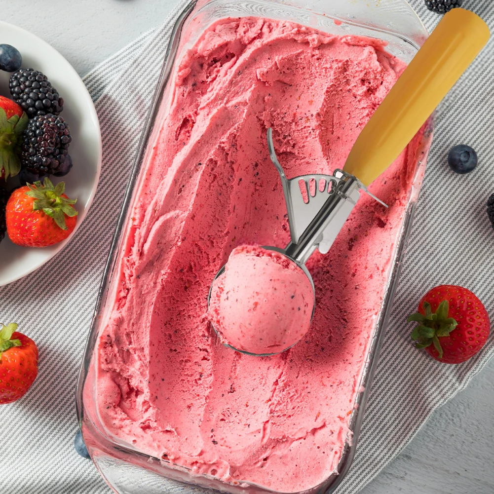 Stainless Steel Ice Cream Ball Scoop Rust-proof Ice Cream Digger with Trigger Ice Cream Spoon for Watermelon Fruits