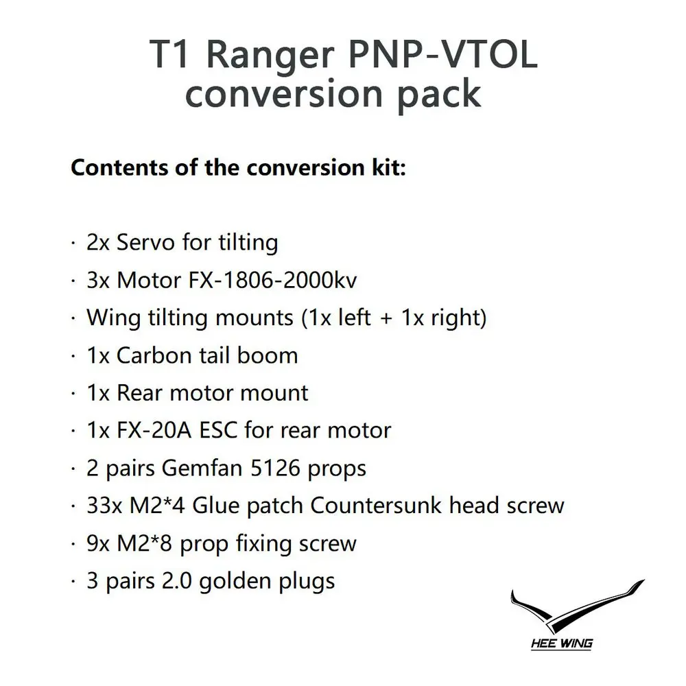 HEEWING/HEE WING T1 Ranger PNP VTOL Paquete de conversión FPV avión 730MM wingspan EPP FPV Dual motor RC plane modificaciones