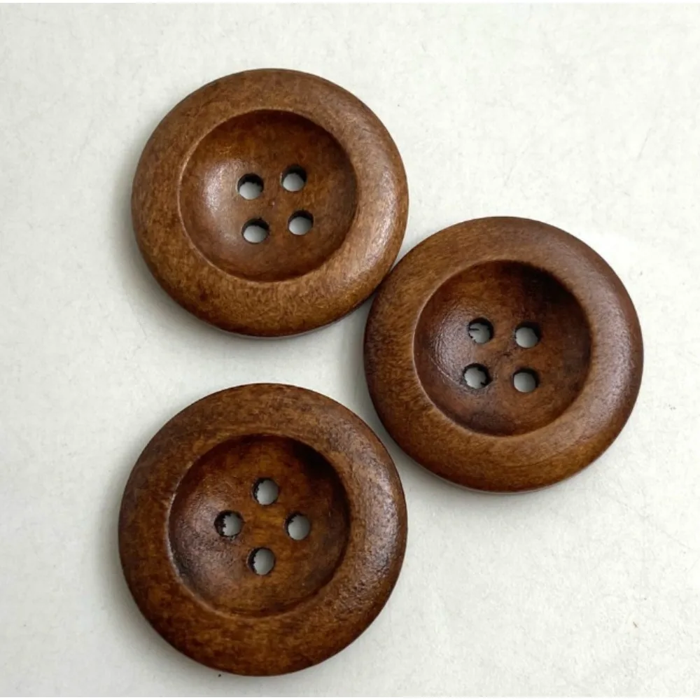 For Four-eyed Wooden Buttons Wooden Round-edged Buttons - 50 Classic Maroon Wood Sewn, Knitted, Crocheted Buttons 25mm