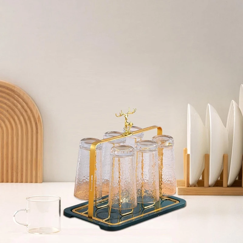 Designs Drainer Stand, Glass Cup Holder with Drainage Functional Dining Room Organization Gold-ABLL - view 6