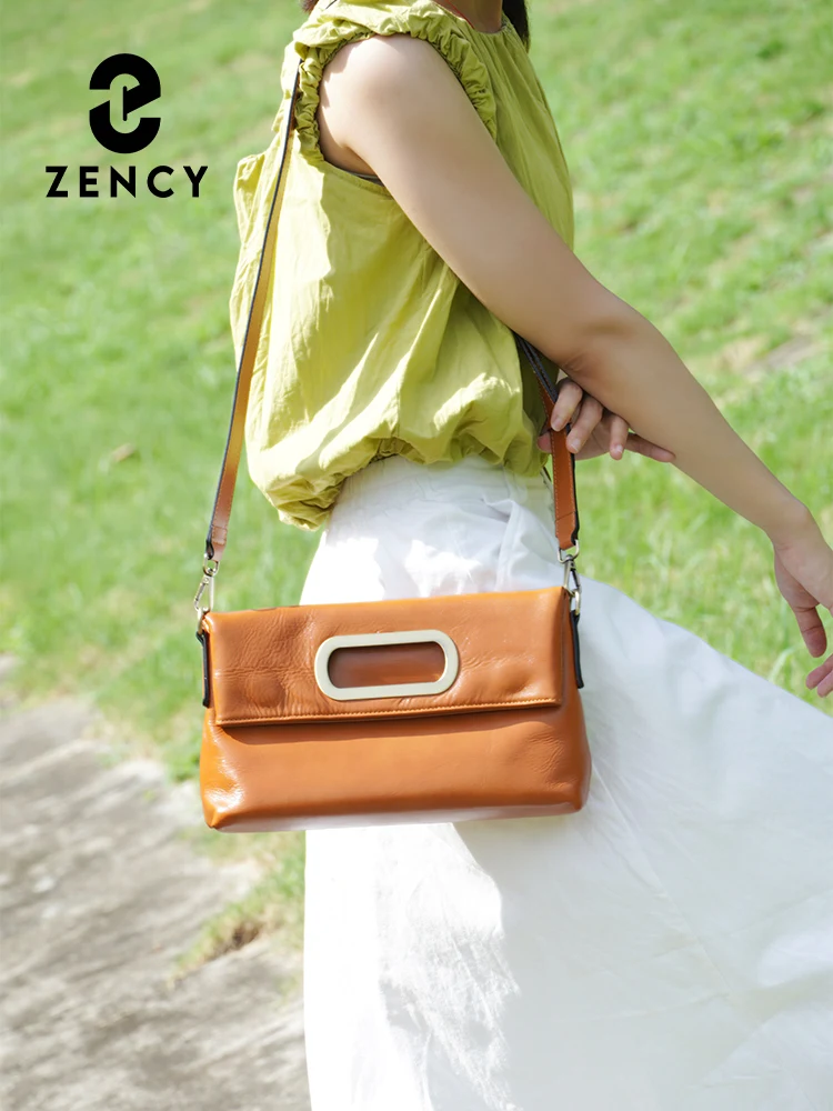 Zency Genuine Leather Vintage Designer Handbag For Women Large Capacity Shoulder Bag New Brown Crossbody Bag Tote Bag Purse 2024