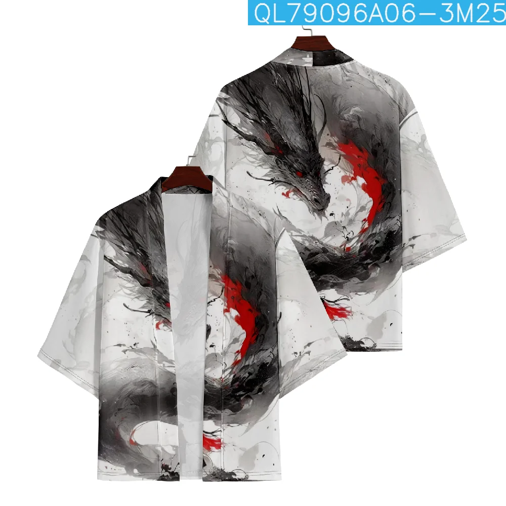 

Traditional Dragon Print Kimono Japanese Style Cardigan Cosplay Shirt Women Men Yukata Beach Haori Asian Clothes Plus Size