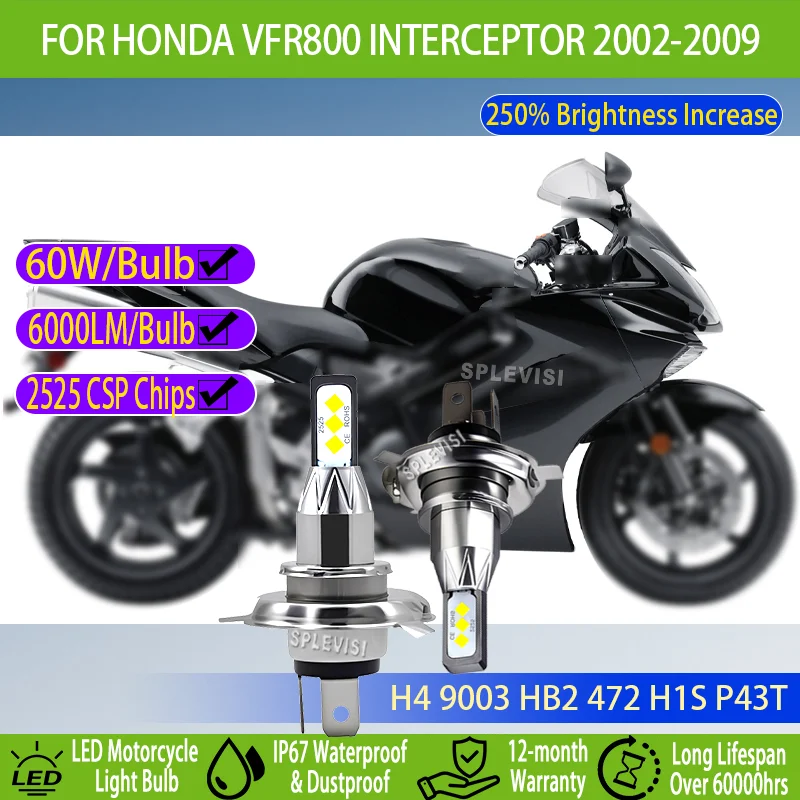 

1/2pc H4 LED Headlight - Durable, Shockproof, 250% Brighter For Honda VFR800 Interceptor 2002 2003 2004 2005 2006 2007 2008 2009