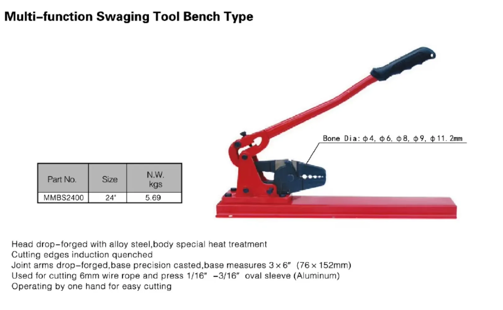 Bench Mount Hydraulic Swaging Tool | Multi-Function Crimper Press for Cable, Wire Rope & Ferrules with Die Set