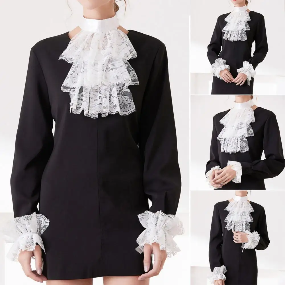 

Fine Workmanship Scarf Rose Scarf Elegant Lace Embroidered Neck Scarf with Retro Style Multi Layer Design Palace for Outdoor