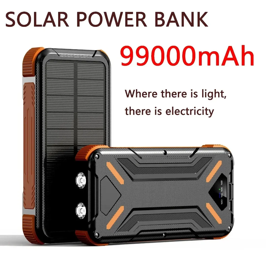 100% capacity 99000Ah Solar Power Bank LEDSOS Flashlight FAST Charging Portable Waterproof Powerbank for Smart Mobile Phone