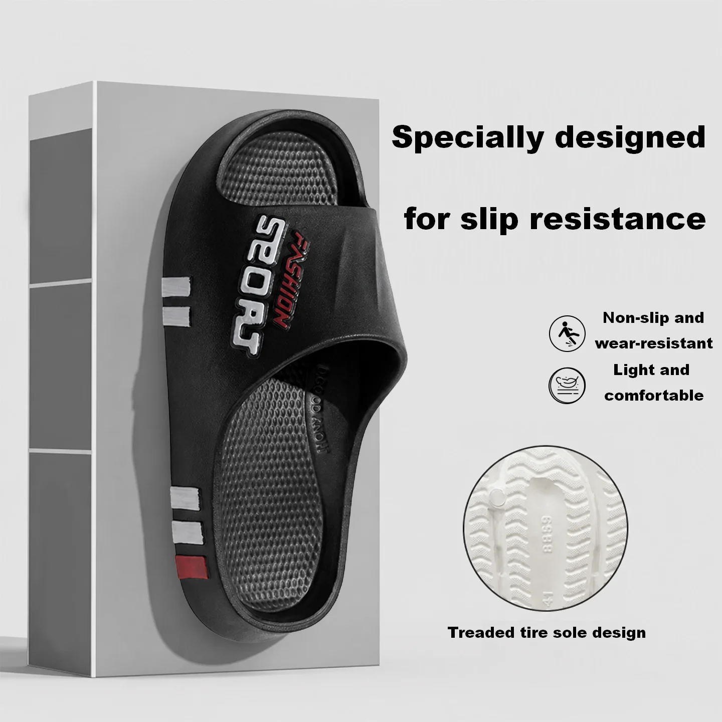 Men Sport Slide Slippers Non-slip Tire Texture Sole EVA Casual Sandals Lightweight Outdoor Bathroom Fashion Slippers