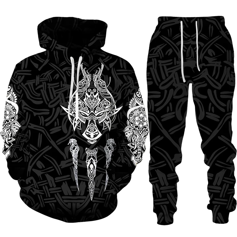 Vintage Gothic Eagle Totem 3D Print Hoodies Pants Suit Men Women Trend Tracksuit 2pcs Set Oversized Men Clothing Jogging Outfits