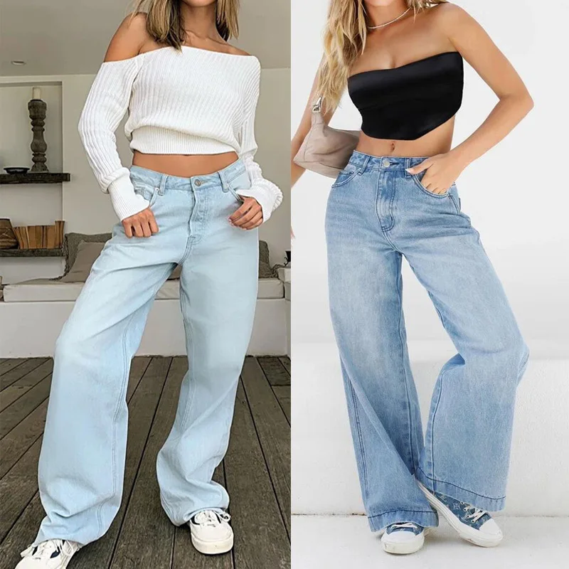 Womens Pants New High Waist Loose Wide Leg Womens Jeans Denim Trousers