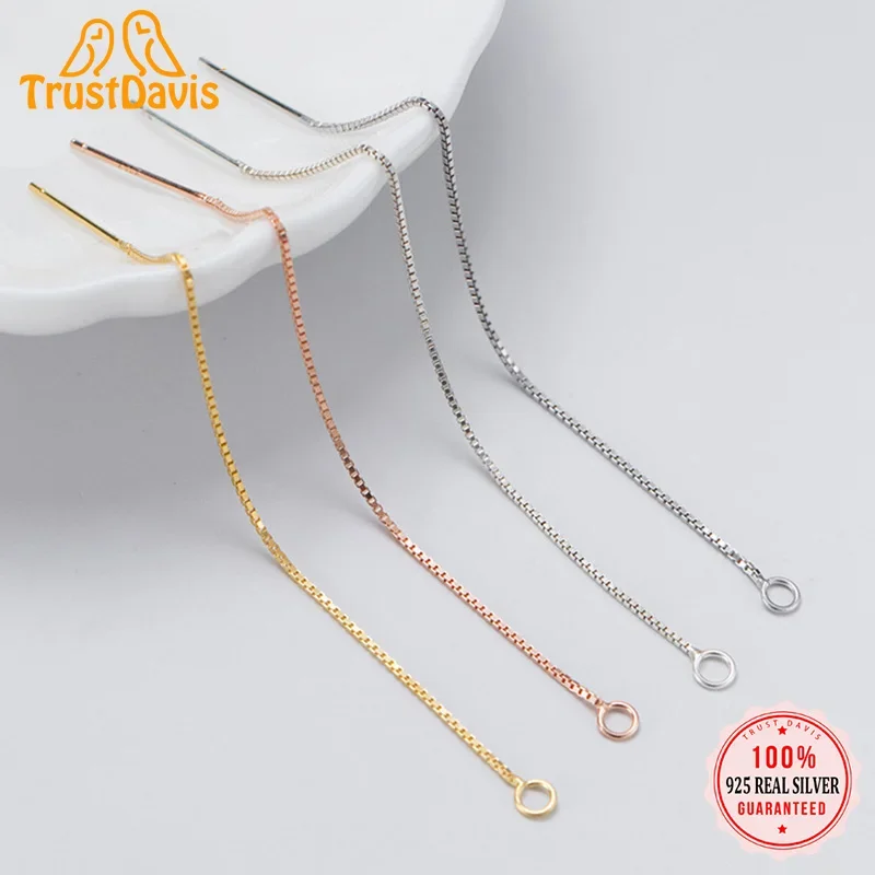 TrustDavis Real 925 Sterling Silver Fashion Box Chain Earrings Line Semi-finished Products Handmade DIY Accessories DZ18