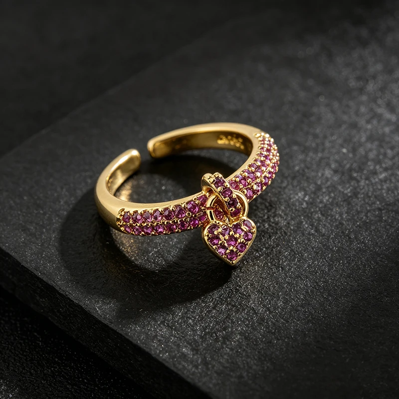 GANPUP Zarte Farbige Zirkon-Herz Verstellbare Fingerringe für Frauen, Modischer Neuer Schmuck, Geschenk für Party und Urlaub, anillos mujer – Detail 3